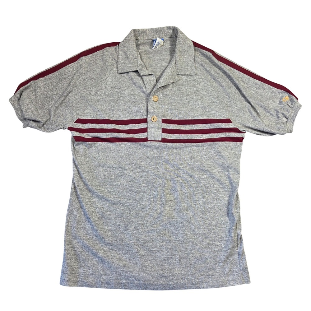 Vintage 80s Ocean Pacific Mens Gray Striped Banded Polo Shirt M Retro Punk Y2k
